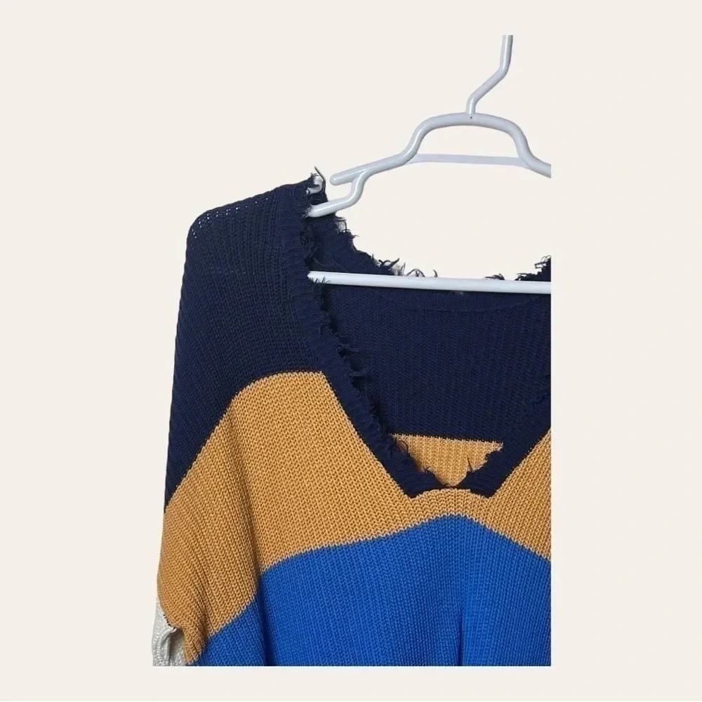 1284. Fate LONG SLEEVE SWEATER SIZE LARGE FACTORY‎ DISTRESSING COLOR BLOCK LG.